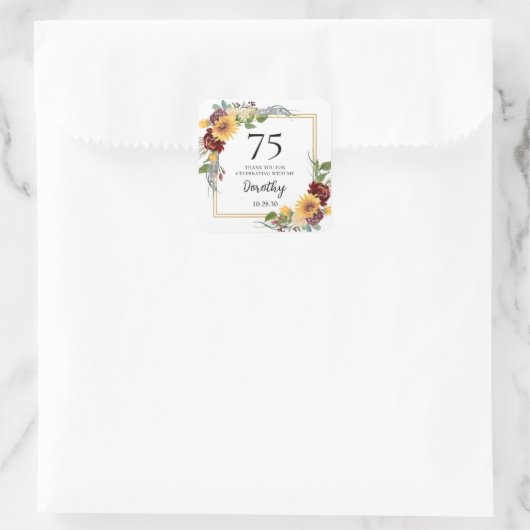 75e verjaardag zonnebloemen dank u vierkante sticker (Tas)