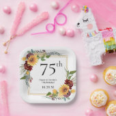 75e verjaardag Zonnebloemen Papieren Bordje (Feest)