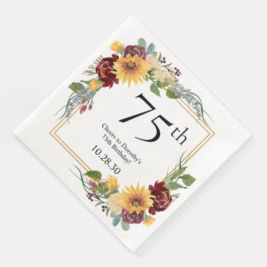 75e verjaardag Zonnebloemen Servet (Hoek)