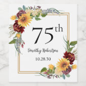 75e verjaardag Zonnebloemen Wijn Etiket (Enkel label)