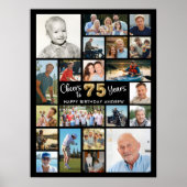 75e Verjaardag Zwart Goud 21 Foto Hoera voor Jaren Poster (Voorkant)