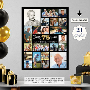 75e Verjaardag Zwart Goud 21 Foto Hoera voor Jaren Poster
