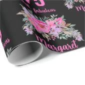 75e verjaardag zwart roze bloemen cadeaupapier (Rol Hoek)