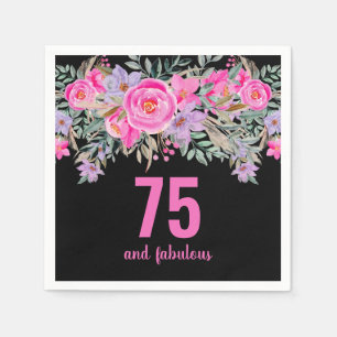 75e verjaardag zwart roze bloemen servet