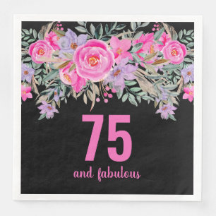 75e verjaardag zwart roze bloemen servet