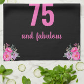 75e verjaardag Zwart Roze Bloemen Uniek Theedoek (Gevouwen)