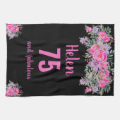 75e verjaardag Zwart Roze Bloemen Uniek Theedoek (Horizontaal)
