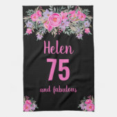 75e verjaardag Zwart Roze Bloemen Uniek Theedoek (Verticaal)