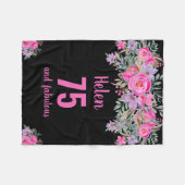 75e verjaardag zwart roze bloemenfleece deken (Voorkant (Horizontaal))