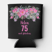 75e verjaardag zwart roze bloemige koelbox blikjeskoeler (Voorkant)