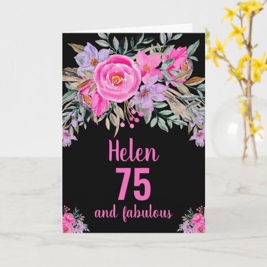 75e verjaardag zwart roze waterverf bloemkaart kaart (Gele Bloem)