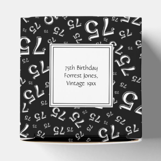 75e verjaardag zwart/wit collage patroon bedankdoosjes (Bovenkant)