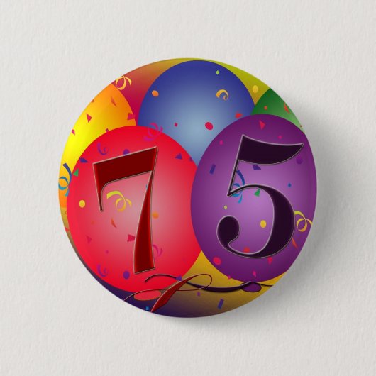 75e verjaardagsballonnen ronde button 5,7 cm (Voorkant)