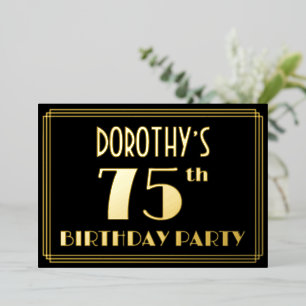75e verjaardagsfeest: Art Deco-look “75”, met naam Folie Uitnodiging