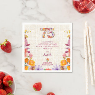 75e Verjaardagsfeest - Elegant Bloemnummer 75 Servet