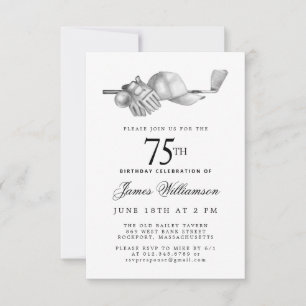 75e verjaardagsfeest Elegant Zwart Wit Golf Kaart