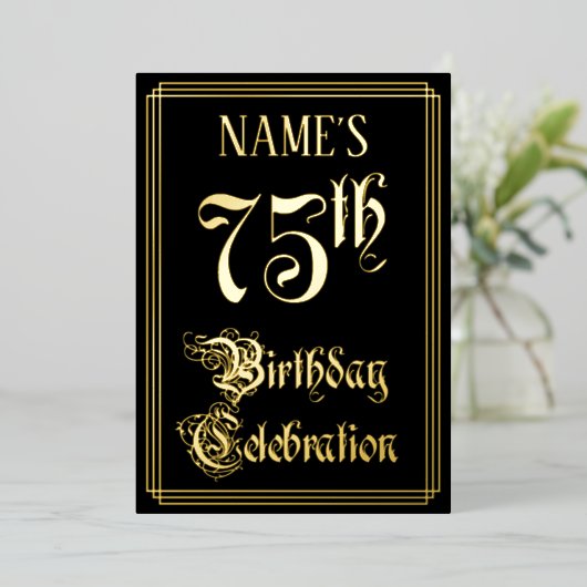 75e verjaardagsfeest — Fantasievol script & aangep Folie Uitnodiging (Staand Voorkant)