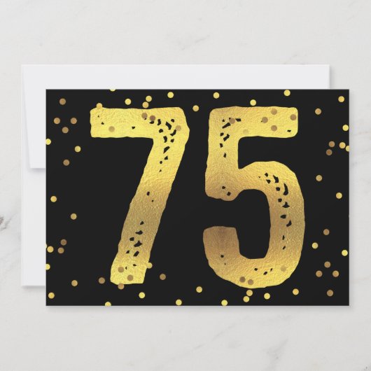 75e Verjaardagsfeest Faux Gold Foil Confetti Zwart Kaart (Voorkant)