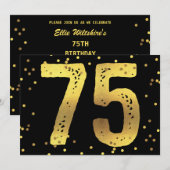 75e Verjaardagsfeest Faux Gold Foil Confetti Zwart Kaart (Voorkant / Achterkant)