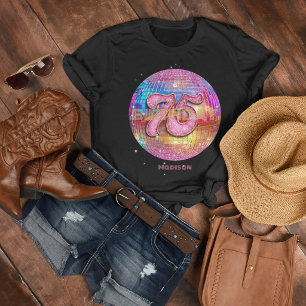 75e Verjaardagsfeest Goud Roze Glitter Discobal T-shirt