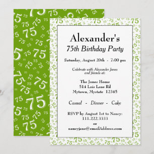 75e Verjaardagsfeest Groene en Witte Nummerpatroon Kaart