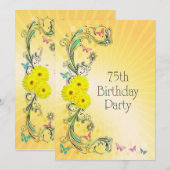 75e Verjaardagsfeest Uitnodiging met gele bloem (Voorkant / Achterkant)