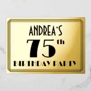 75e verjaardagsfeestje — Art Deco-look “75” + naam Folie Uitnodiging