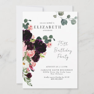 75e verjaardagsfeestje Blush & Bourgondië Floral Kaart