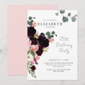 75e verjaardagsfeestje Blush & Bourgondië Floral Kaart (Voorkant / Achterkant)