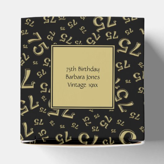 75e verjaardagsfeestje Goud/Zwart Nummerpatroon Bedankdoosjes (Bovenkant)