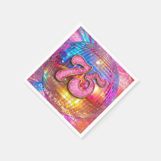 75e verjaardagsfeestje Gouden Roze Glitter Disco B Servet (Hoek)