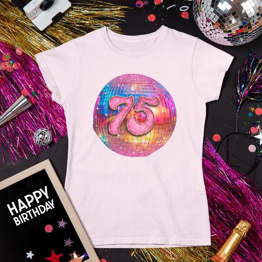 75e verjaardagsfeestje Gouden Roze Glitter Disco B T-shirt
