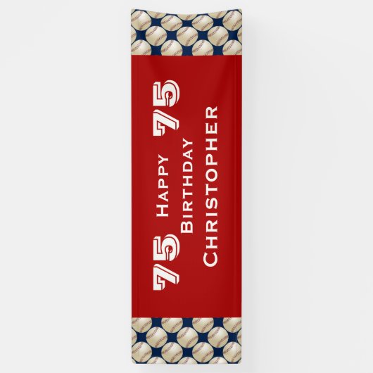 75e verjaardagsfeestje, honkbal, naam, rood spandoek (Verticaal)