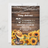 75e verjaardagsfeestje rustieke houten zonnebloem kaart (Voorkant)