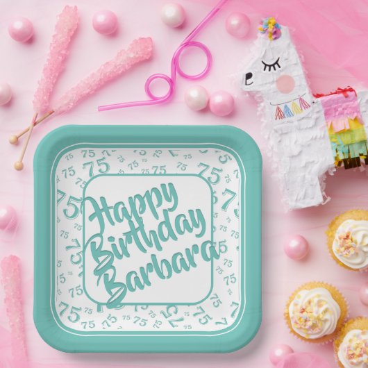 75e verjaardagsfeestnummer Patroon Blauwgroen Wit Papieren Bordje (Feest)