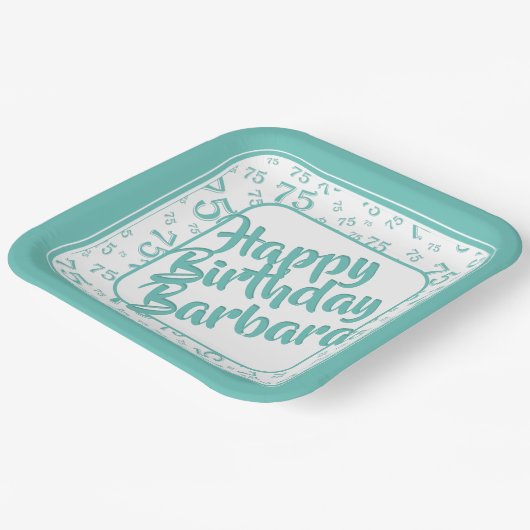 75e verjaardagsfeestnummer Patroon Blauwgroen Wit Papieren Bordje (Gebogen)