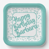 75e verjaardagsfeestnummer Patroon Blauwgroen Wit Papieren Bordje (Voorkant)