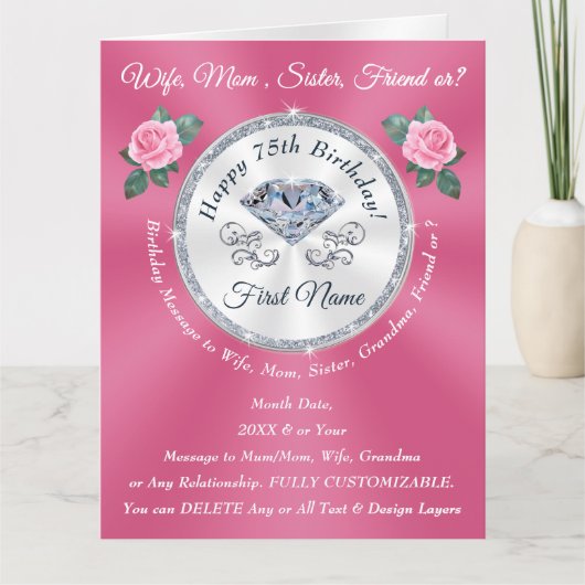 75e Verjaardagskaarten voor Haar, Mam, Vrouw, Zust Kaart (Voorkant)
