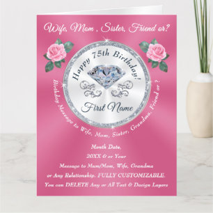 75e Verjaardagskaarten voor Haar, Mam, Vrouw, Zust Kaart