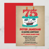 75e Verjaardagsuitnodiging Grappige taart Casual M Kaart (Voorkant / Achterkant)