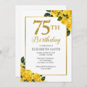 75e Verjaardagsuitnodiging Sjabloon Yellow Roses Kaart (Voorkant / Achterkant)