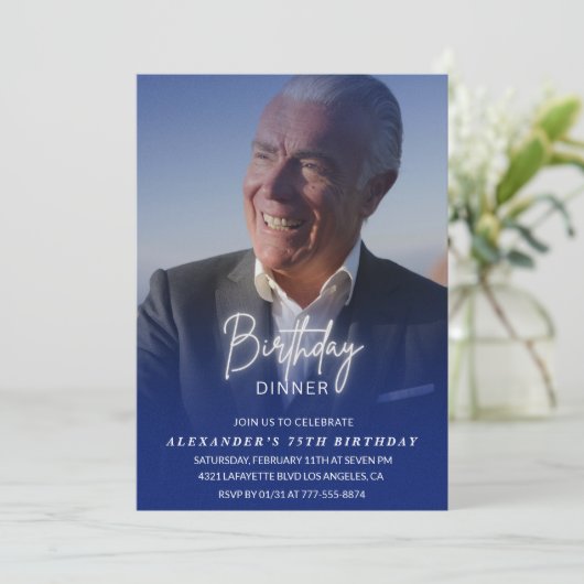 75e verjaardagsuitnodiging Verjaardagsdiner Foto M Kaart (Staand voorkant)