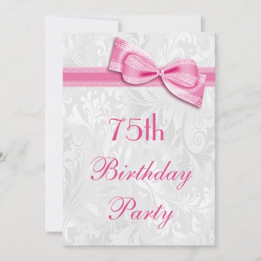 75e verluisterfeest damast en roze namaakboog kaart (Voorkant)