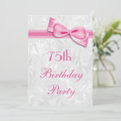 75e verluisterfeest damast en roze namaakboog kaart (Staand voorkant)