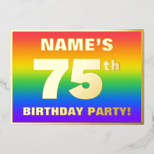 75e verluisterfeest: Leuke, Kleurrijke Regenboog P Folie Uitnodiging