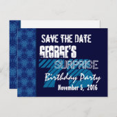 75e Verrassing Verjaardag Save the Date Blue Patte Aankondigingskaart (Voorkant / Achterkant)