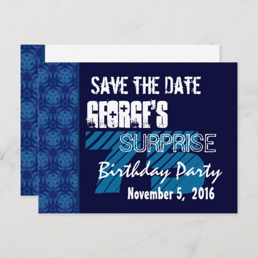 75e Verrassing Verjaardag Save the Date Blue Patte Aankondigingskaart (Voorkant / Achterkant)