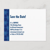 75e Verrassing Verjaardag Save the Date Blue Patte Aankondigingskaart (Achterkant)