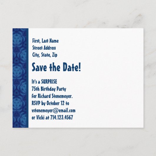 75e Verrassing Verjaardag Save the Date Blue Stars Aankondigingskaart (Achterkant)