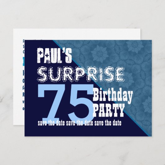 75e Verrassing Verjaardag Save the Date Diagonal V Aankondigingskaart (Voorkant / Achterkant)
